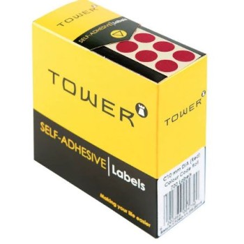 Tower Box Labels Round 10Mm Red