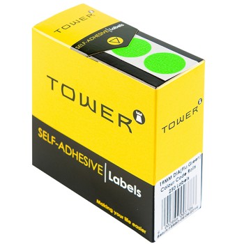 Tower Box Labels Round 19Mm Fl Green